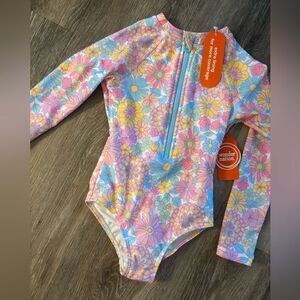 Wonder Nation Floral Kids Swimwear Long Sleeve Sz XS 4/5